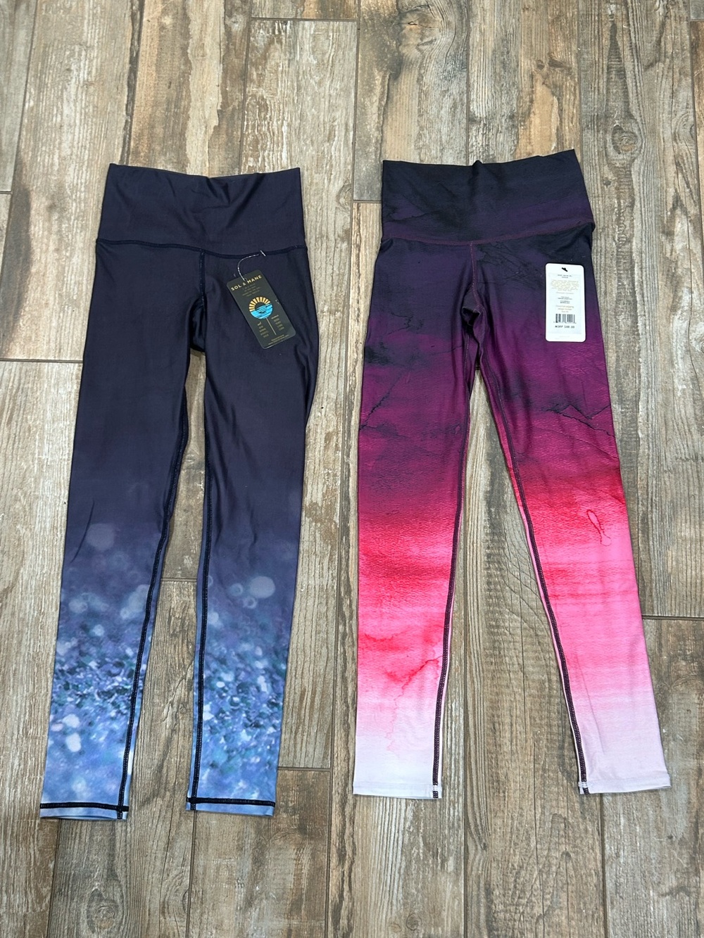 2 Sol & Mane Ladies XS Ombre Active Leggings - Blue & Pink Fade MSRP $88 each